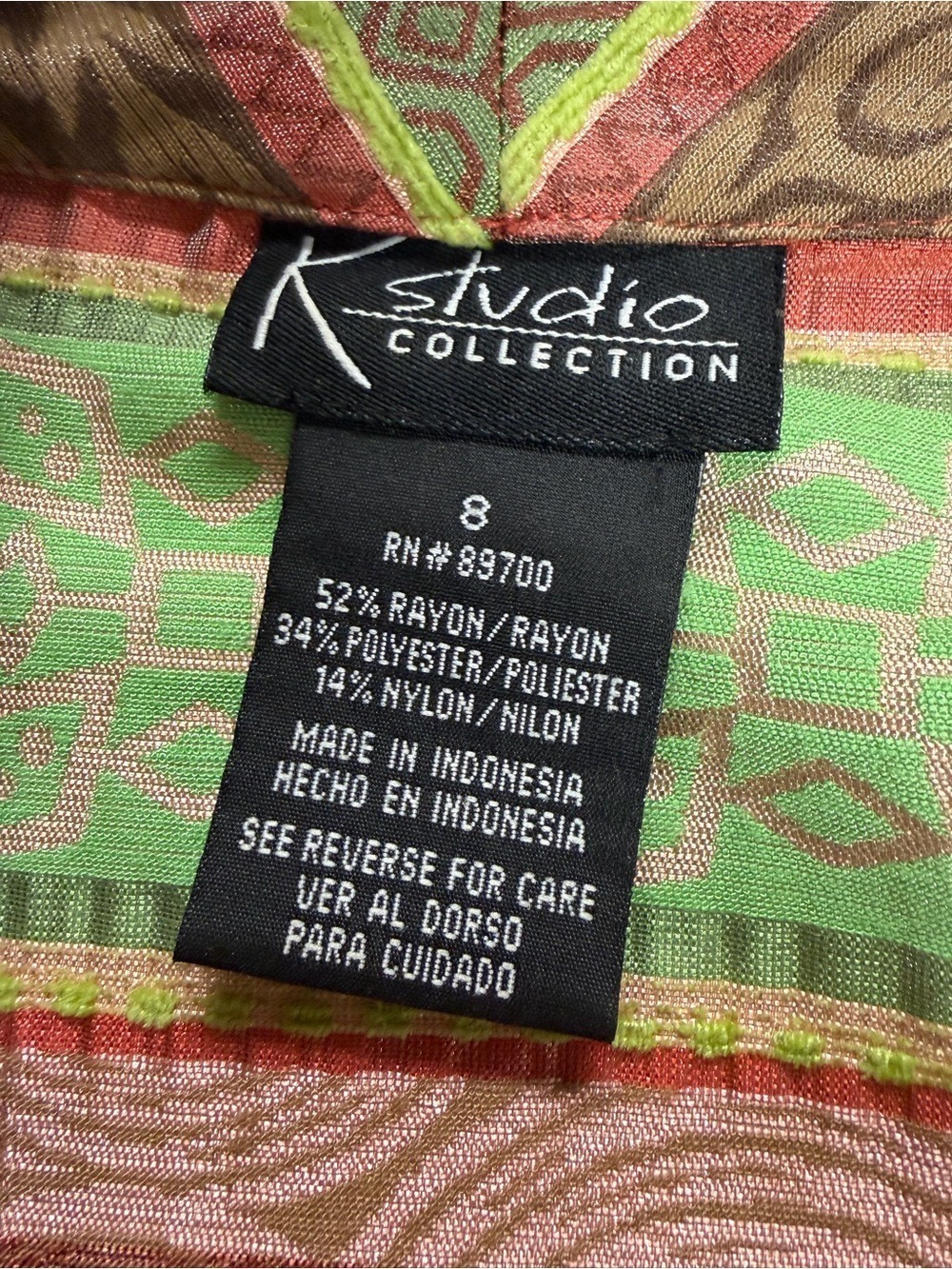 K Studio Collection Striped Jacquard Open-Front Blazer in Green and Coral - Picture 4 of 7